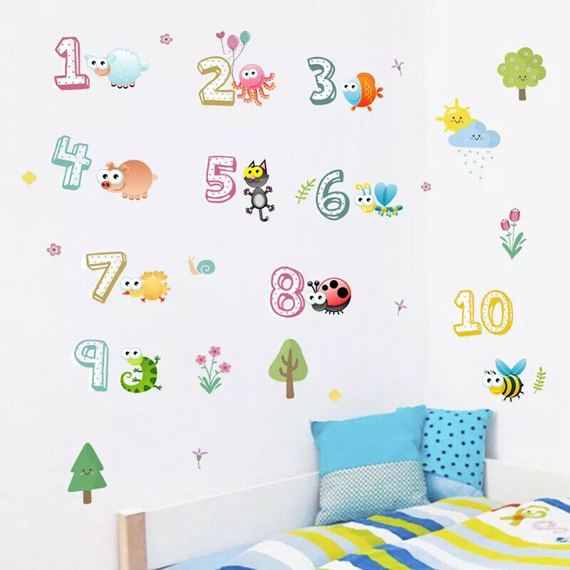 Cute Animals With Arabic Numbers Wall Stickers Nursery Mural Art Wall Dec.l8
