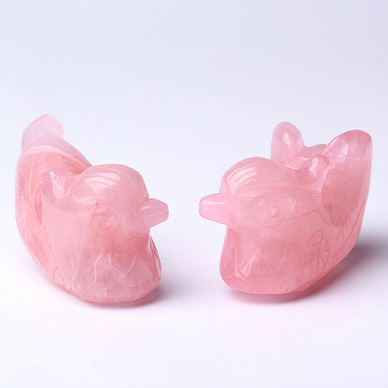 1Pair Natural Rose Quartz Crystal Mandarin Duck Stone Healing Reiki Wedding Gift