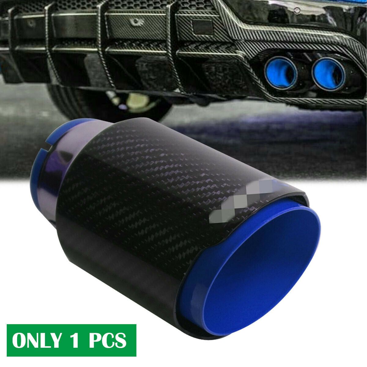 Blue Baking Paint Universal Muffler Tip Exhaust Pipe 63mm Inlet Carbon Fiber