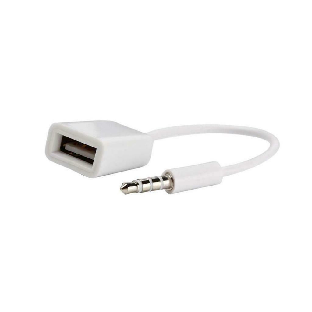 3.5mm Male Audio AUX   to USB2.0 Type A Female OTG Converter Cable Cord White