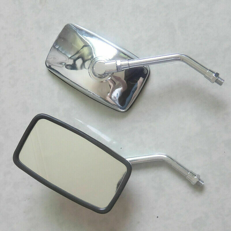 2PCS Chrome Motorcycle Rectangular Rearview Mirrors Clear Glass Adjusted Mirrors