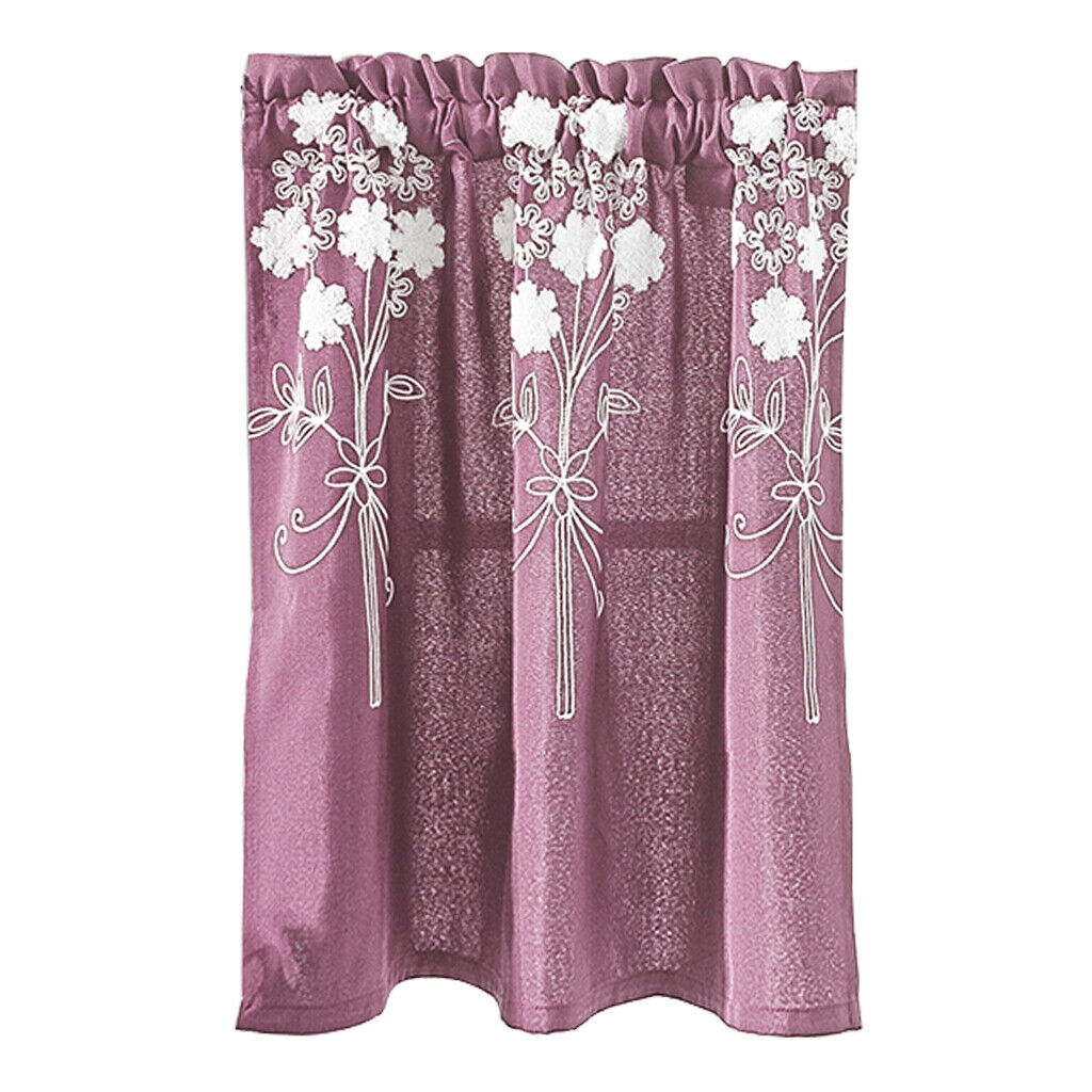 2x Floral Soft Polyester Privacy Half Window Curtain Home Window Ornament