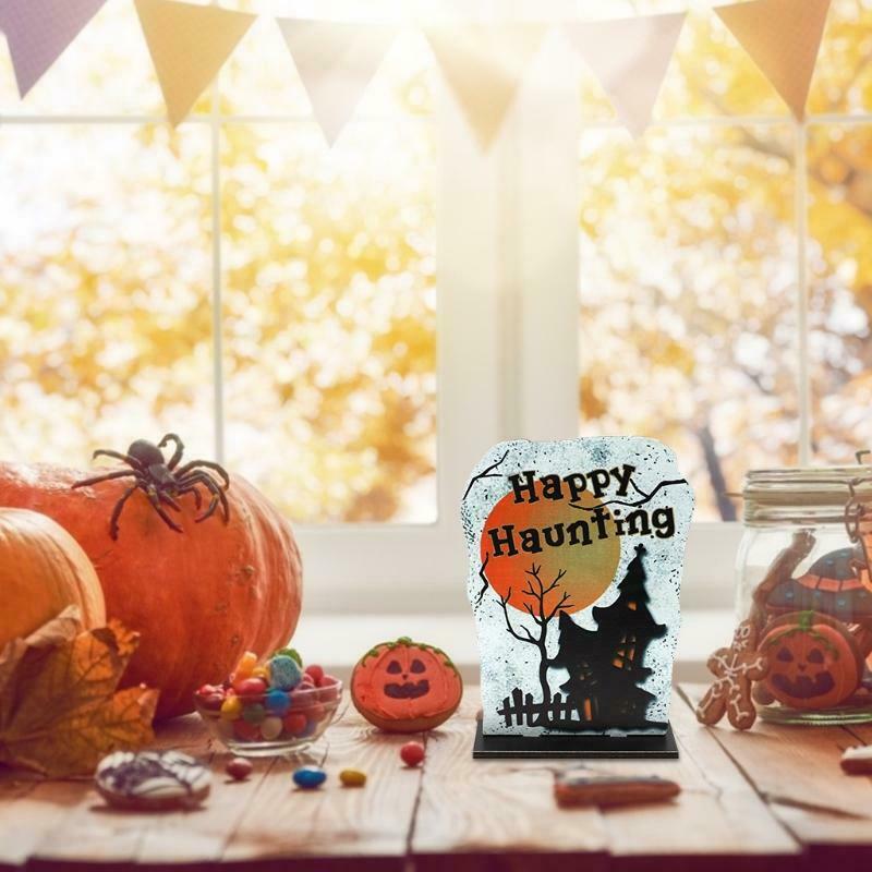 Happy Haunting Tombstone Wooden Sign Halloween Table Topper Decoration Ornament