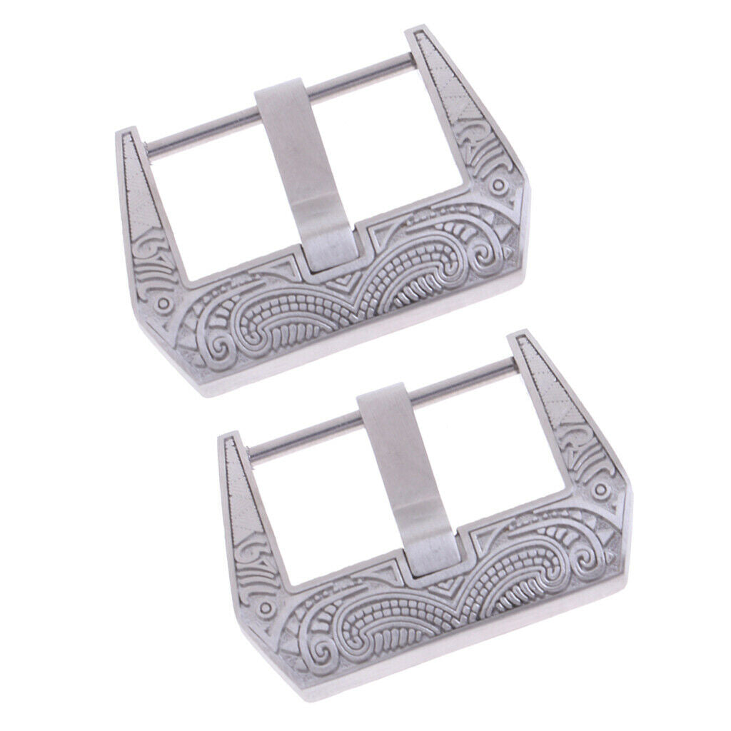 2pcs Stainless Steel Flower Carving Screw-in Buckle Watch Band Strap Clasps