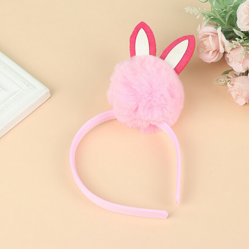 Easter hair accessory carnival headdress cute pink furball rabbit ears headband