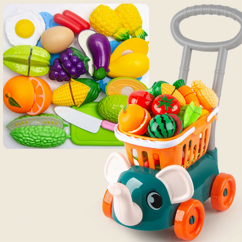 Funny Deluxe Mini Shopping Cart w/ Vegetable Fruit Playset Preschool Toys