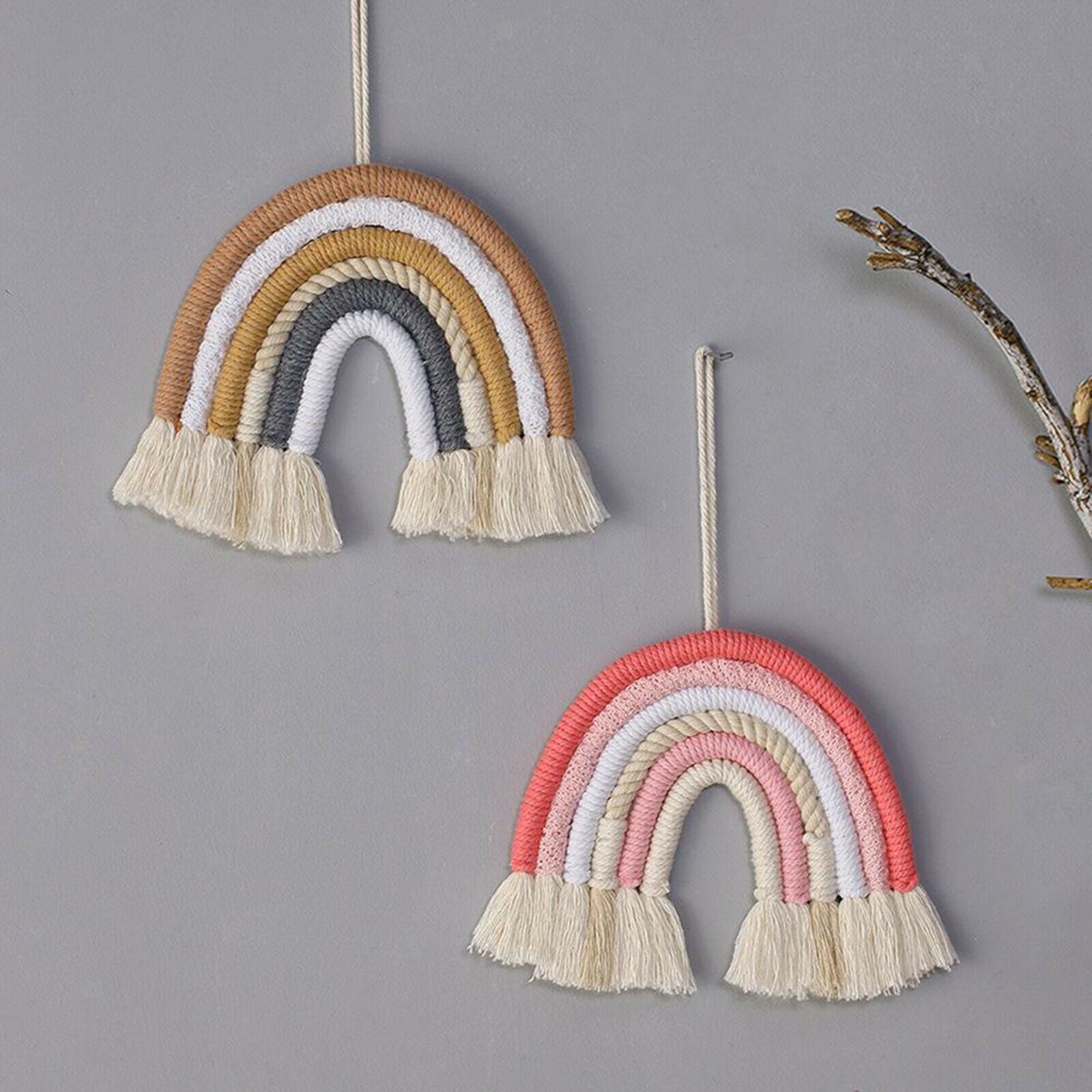 Hand Woven Rainbow Macrame Tapestry Wall Hanging Nursery Room Decor DIY Craft