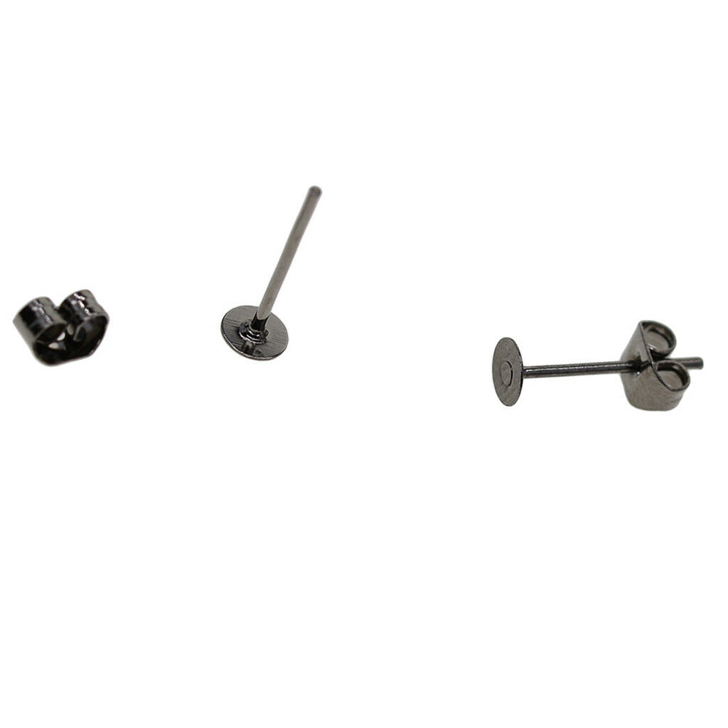 Iron Earring Posts w/ Stopper Backs Jewelry Making DIY Flat Ear Stud Pins