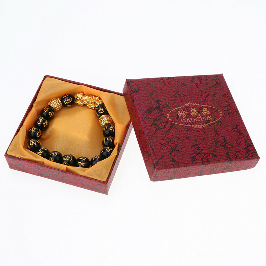 2Pcs 10mm 12mm Beads Golden PI xiu Bracelet Six Words of Truth Bead Obsidian