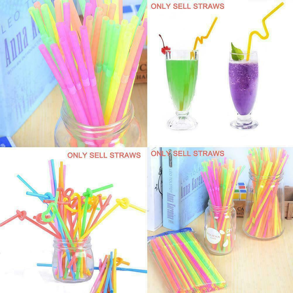 100Pcs Disposable Straws Flexible Plastic Drinking Straws NICE Fluorescent