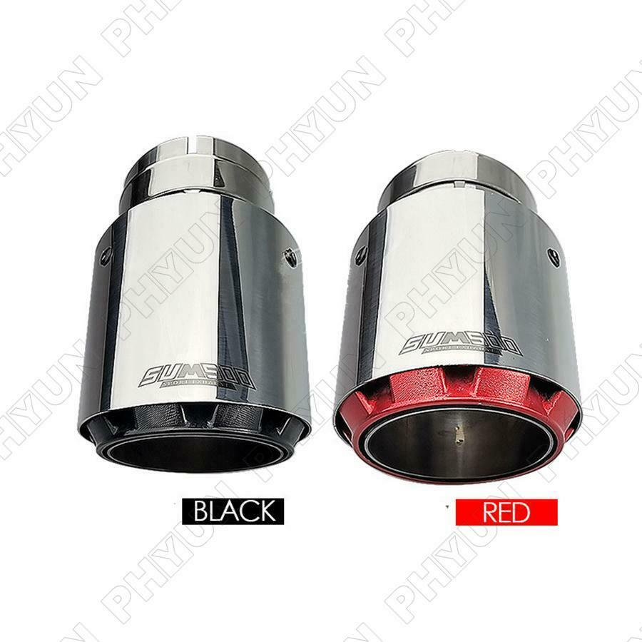 2.5'' In 3.5'' Out Car Exhaust End Tip Chrome + Red Three Layers Stainless Steel