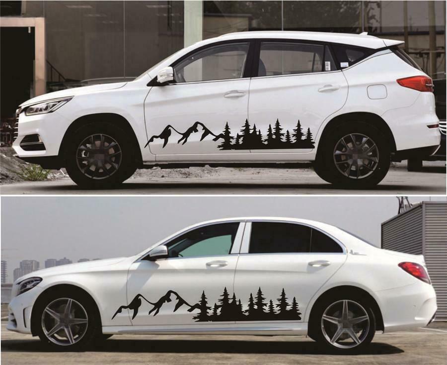 2x Car Body Stickers Black Forest Mountain Graphic Style 118'' Ã— 13'' Universal