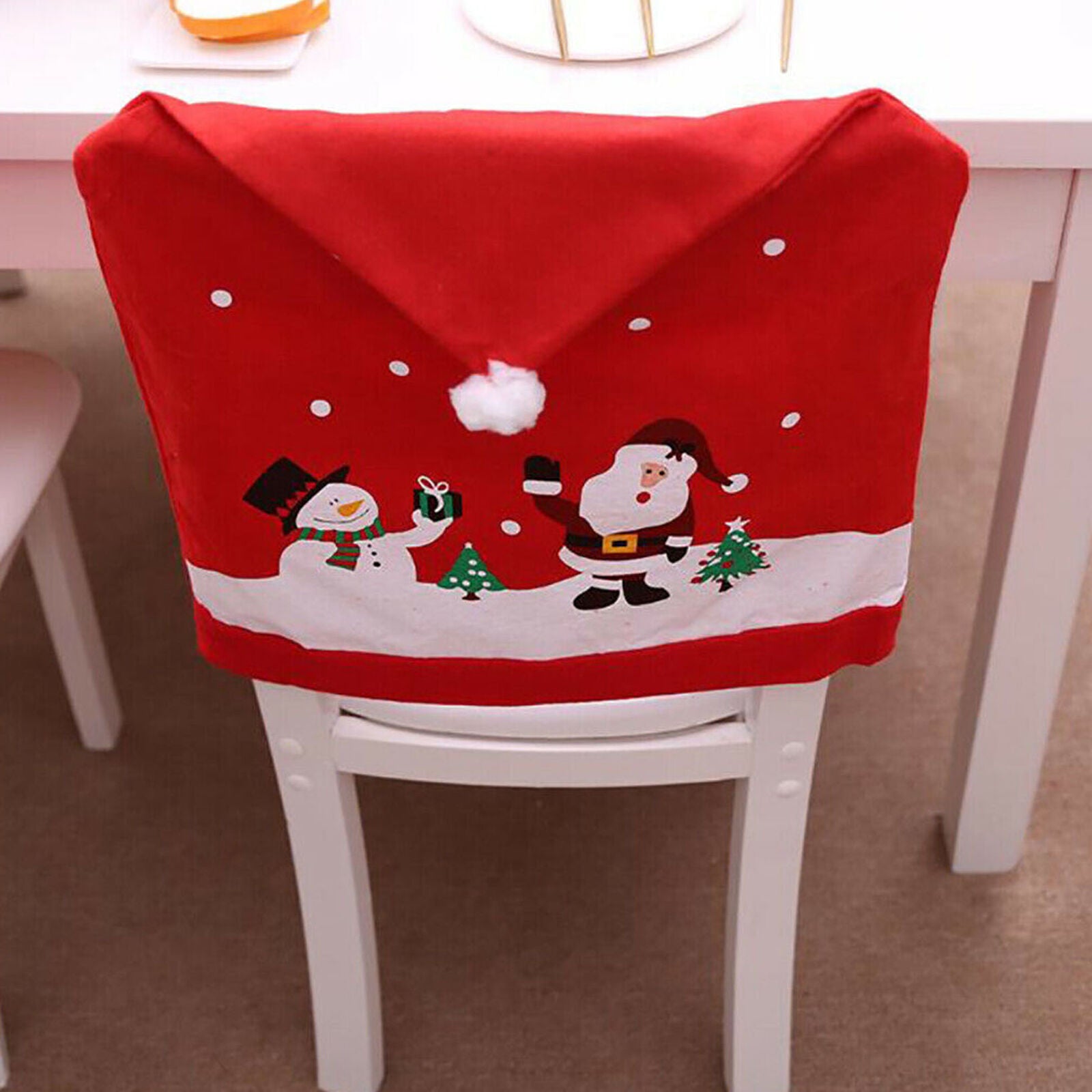 4x Christmas Decor Chair Covers Dining Seat Cover Santa Claus Home Party Decor