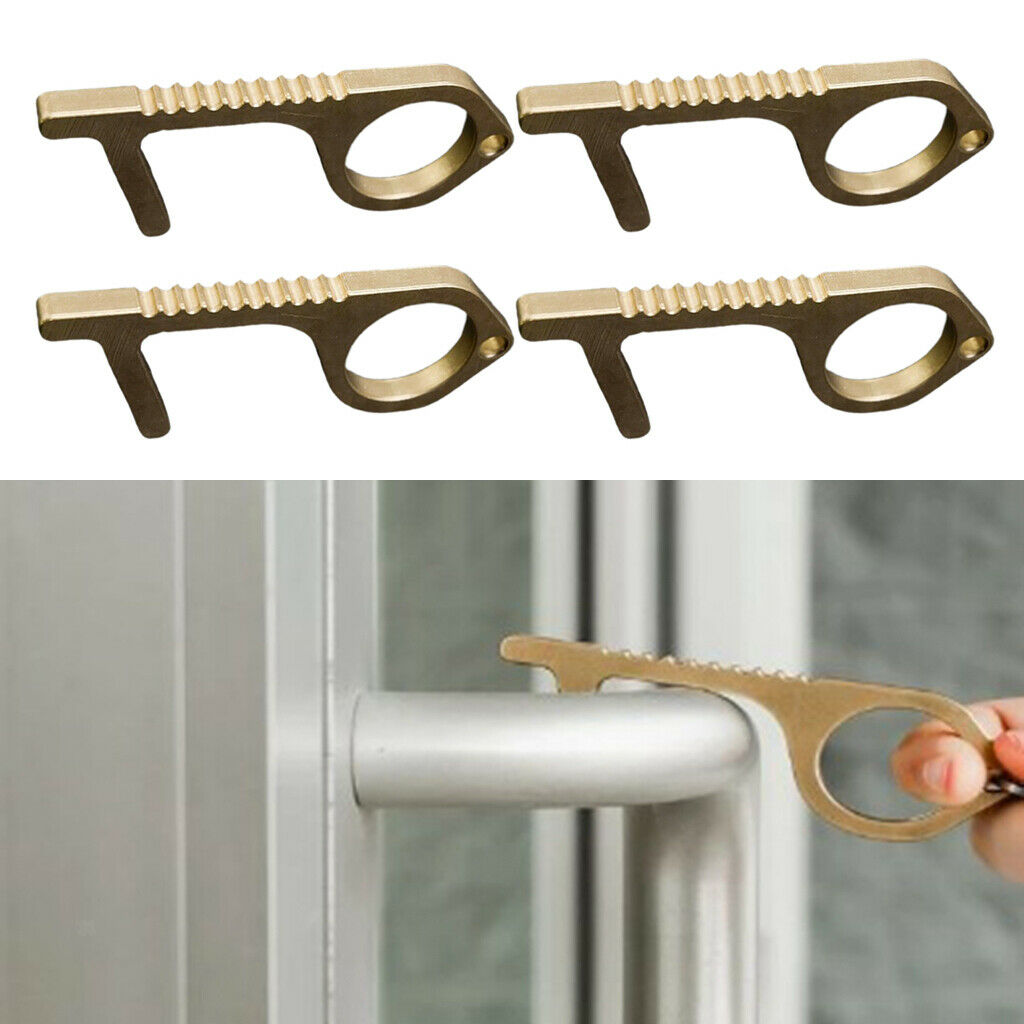 4Pcs Touch Free Safety Hygiene Brass Door Opener Elevator Handle Key Outdoor