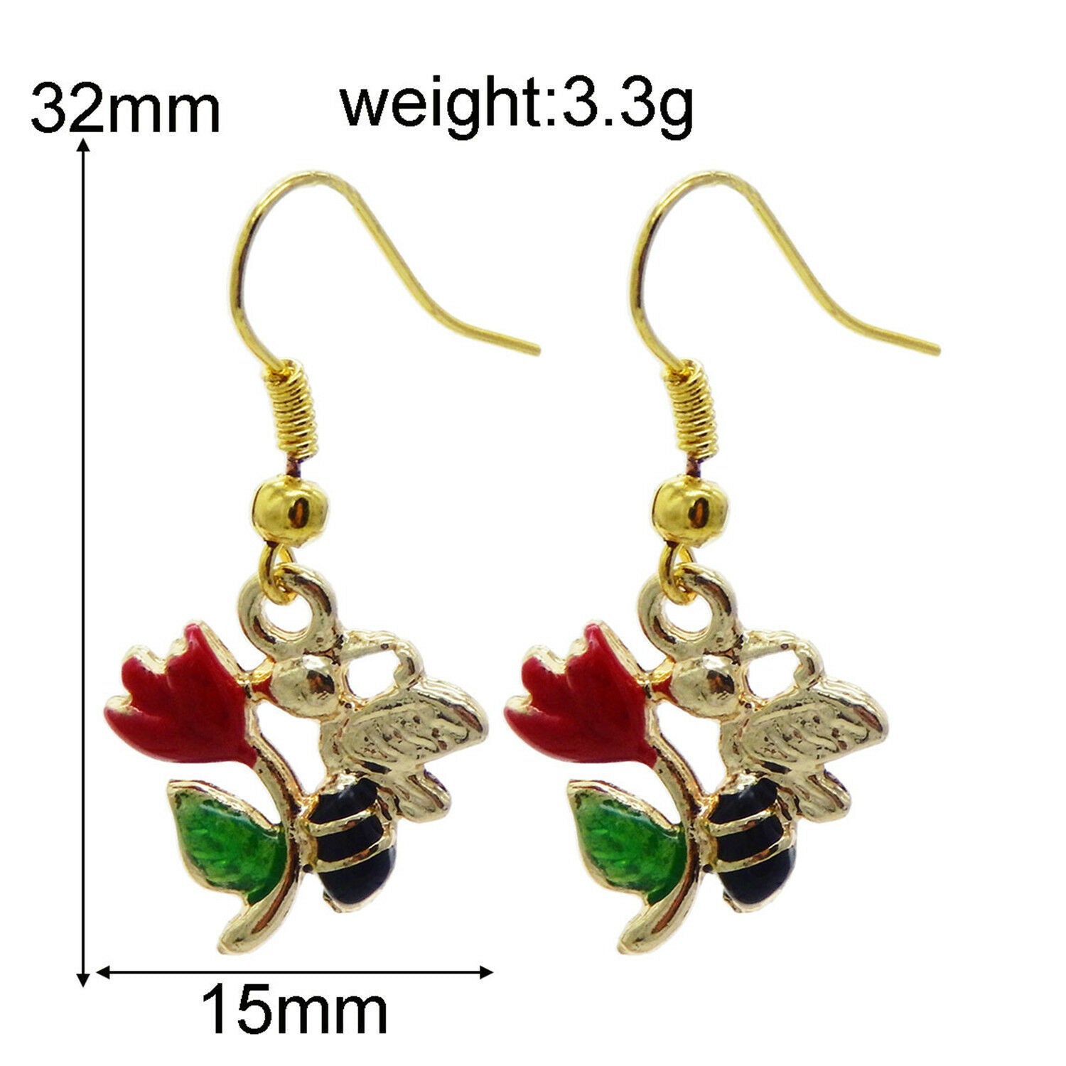 1 Pair Enamel Metal Flower and Honey Bee Charm Dangle Hooks Earrings Jewelry