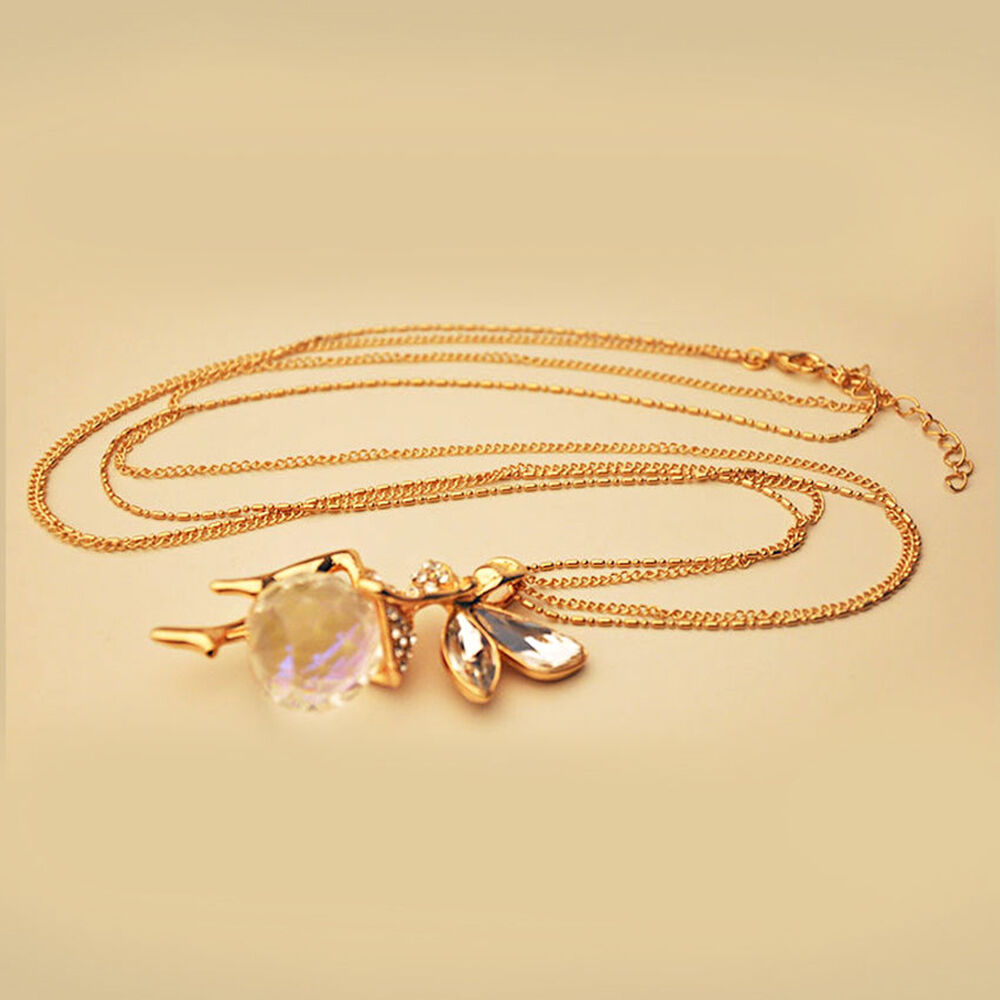 Fashion Women Fairy Angel Wing Crystal Pendant Long Chain Sweater Necklace Gift