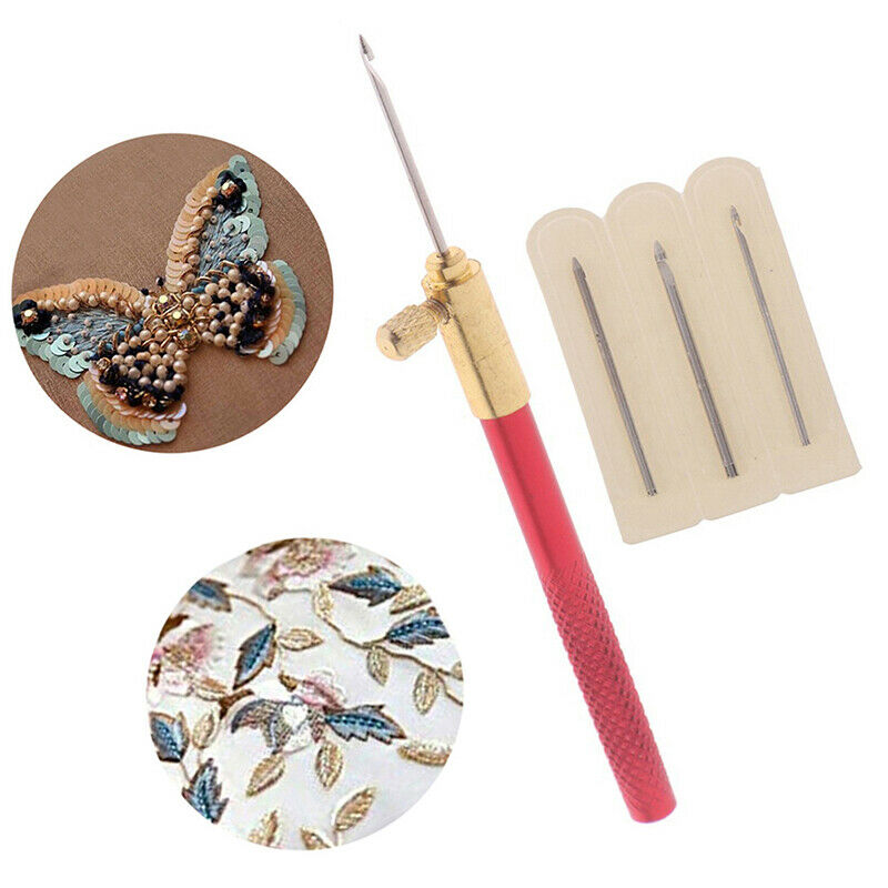 Embroidery Tambour Crochet Hooks Knitting Tool with 3 Needles French Croc.l8