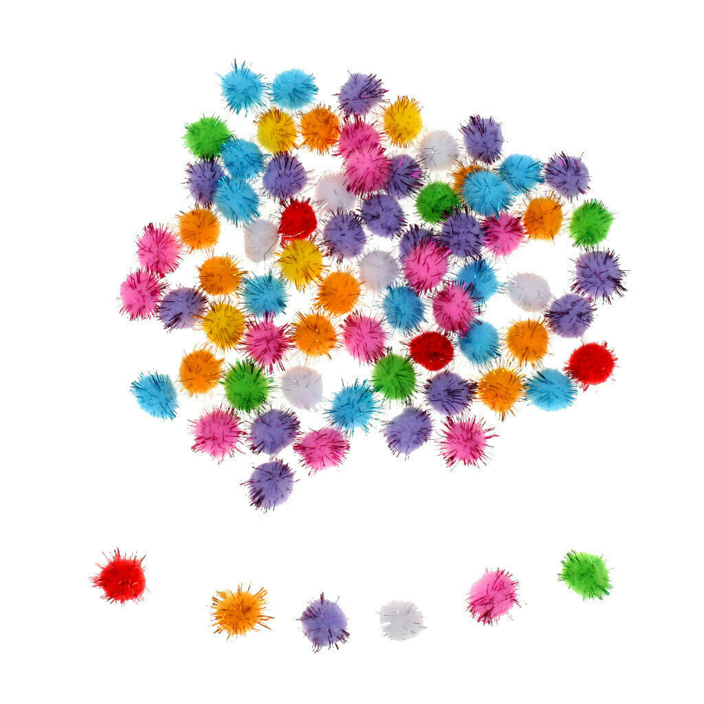 100 Colorful Tinsel Pom Pom Balls For Cat Kittens Funny Kids Toys Game