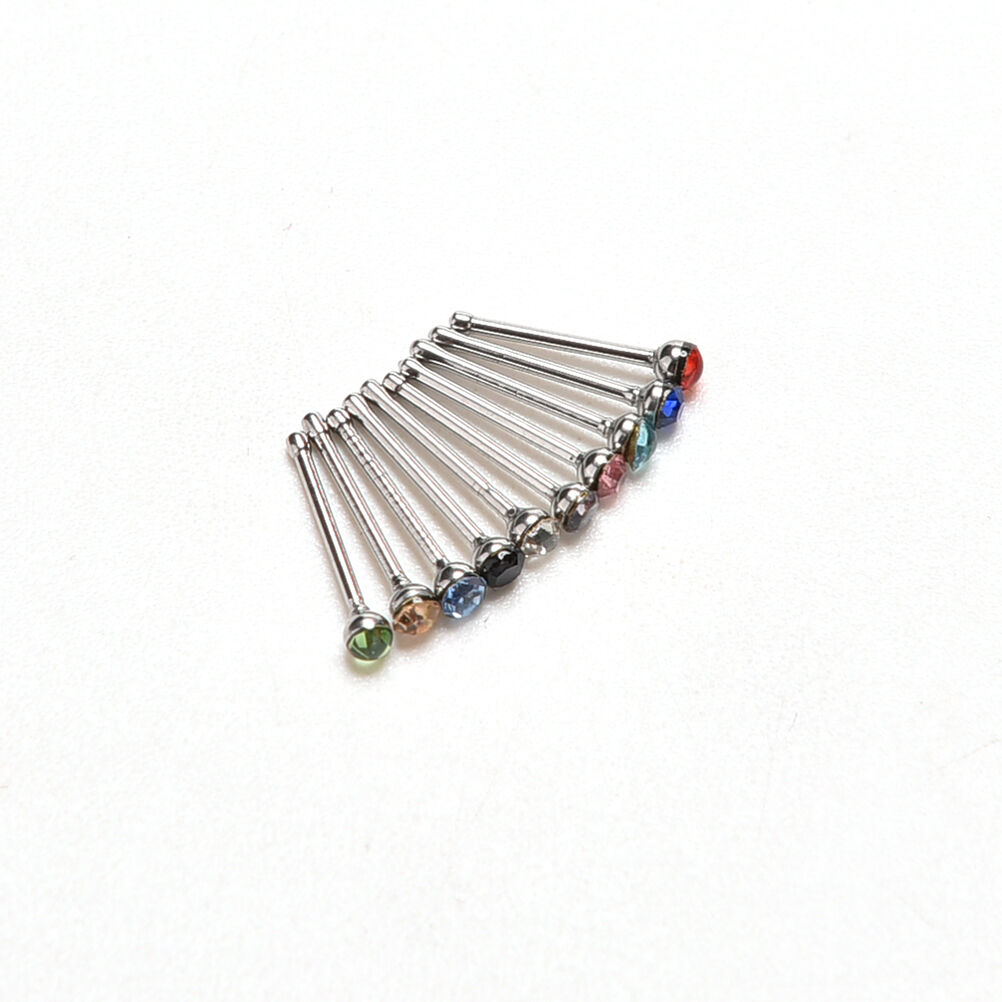 10pcs Crystal Rhinestone Nose Ring Bone Stud Stainless Body Piercing Jewel.l8