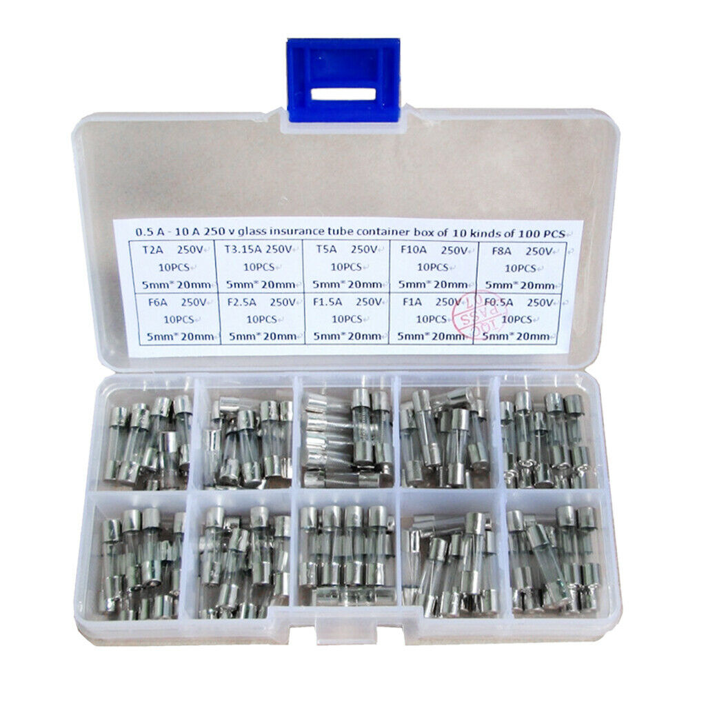 100   piece   Quick   Fast   Blow   Glass   Fuse   Tube   Assorted   Kit   0 .