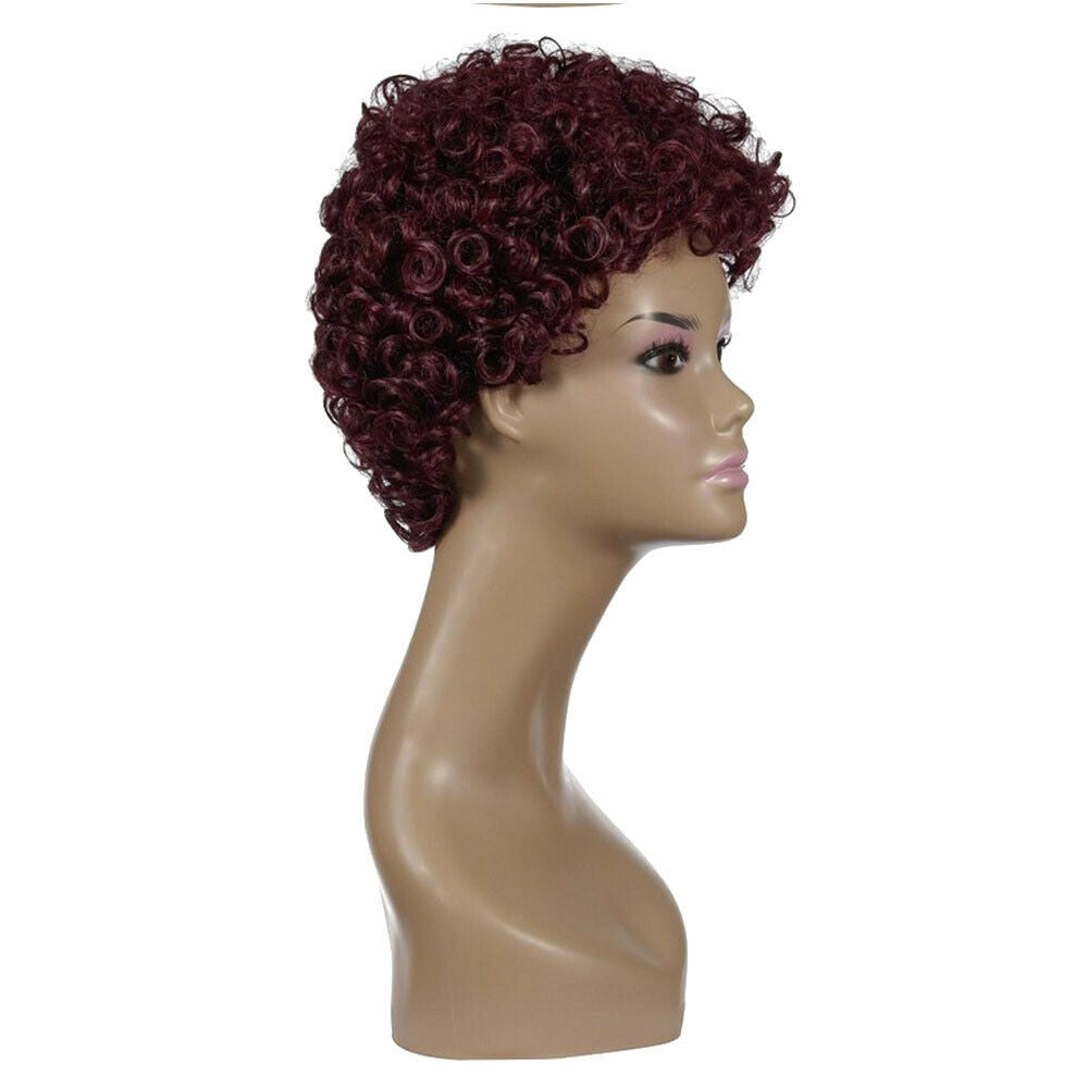 Women Short Wine Red Blone Ombre Wavy Wig Curly Synthetic Hair Full Head Wig&Net