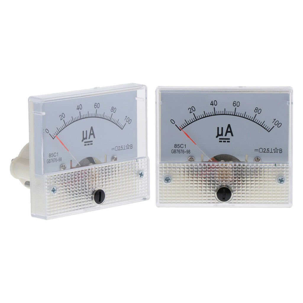 2pcs Rectangle Plastic 85C1-uA Panel Analog Ammeter Micro Amp Meter 0-100uA