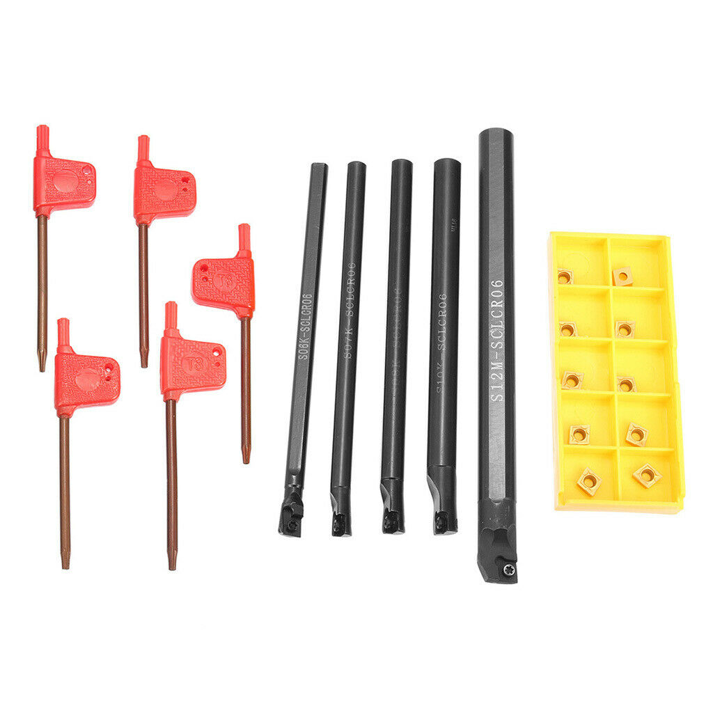 5pcs 6/7/8/10/12mm Boring Bar Tunring Tool Holder With Carbide Inserts
