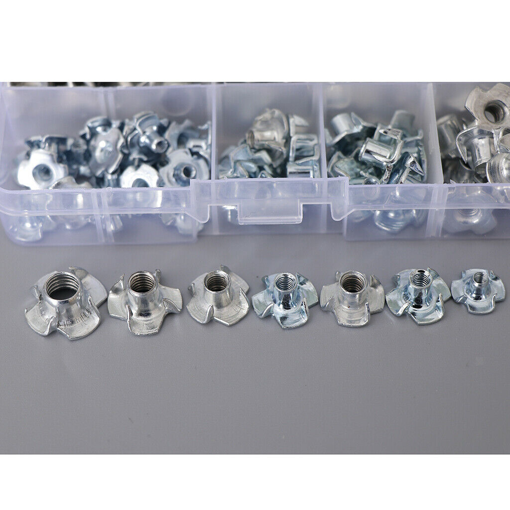 80 Pieces M3  M5 M6 M8 Zinc Steel 4 Prong T Nut Blind Wood Insert Nuts NEW