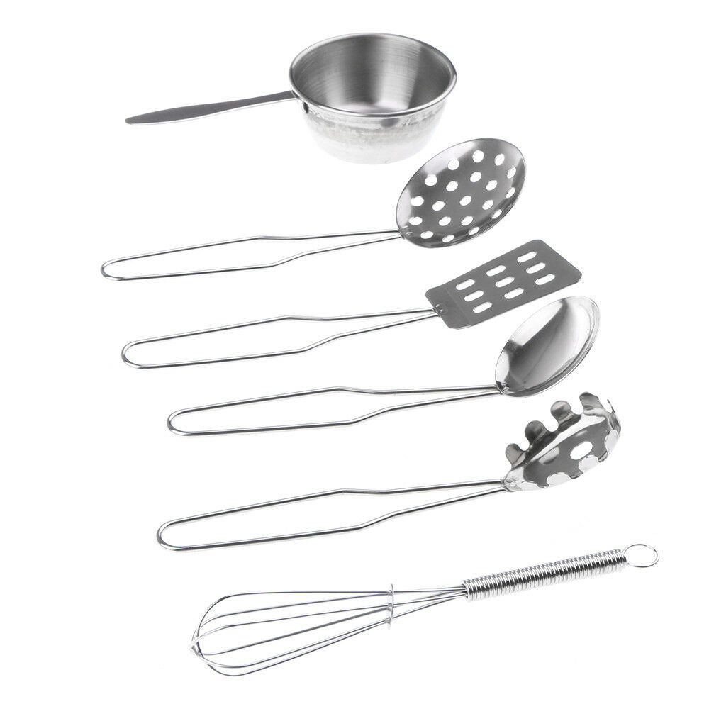 Kids Kitchen Utensil Set C -6 Stainless Steel Cooking Utensils for Role Play