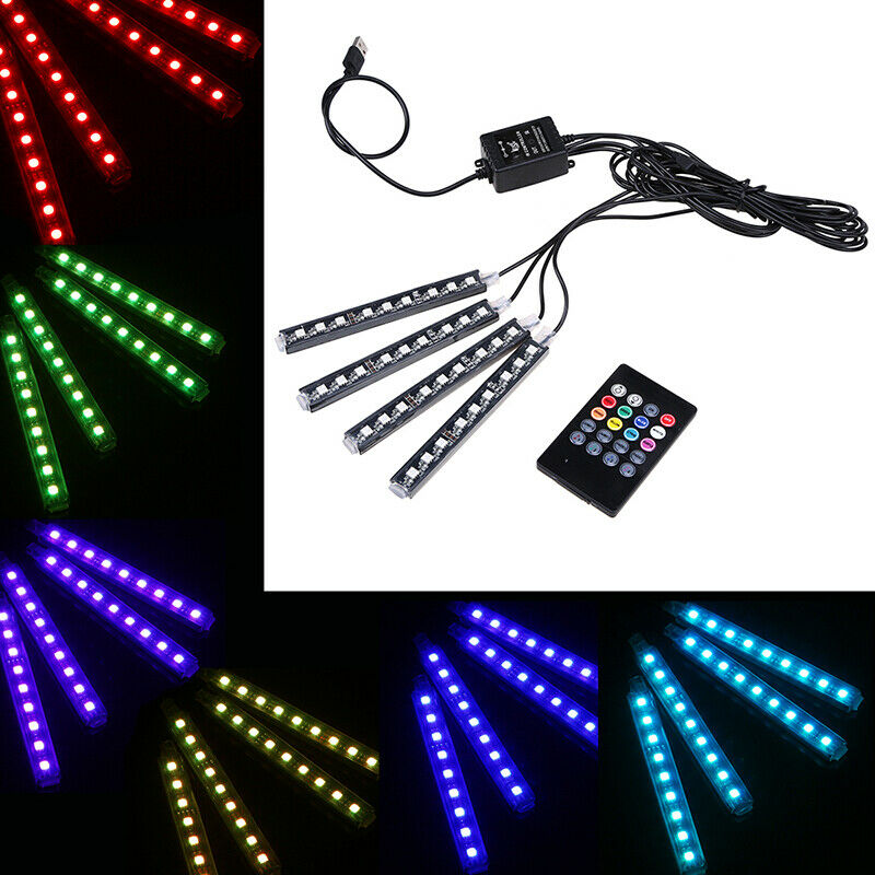 4PCS 9LEDs Strip Colorful Light Waterproof Remote Control For Car Auto Truck