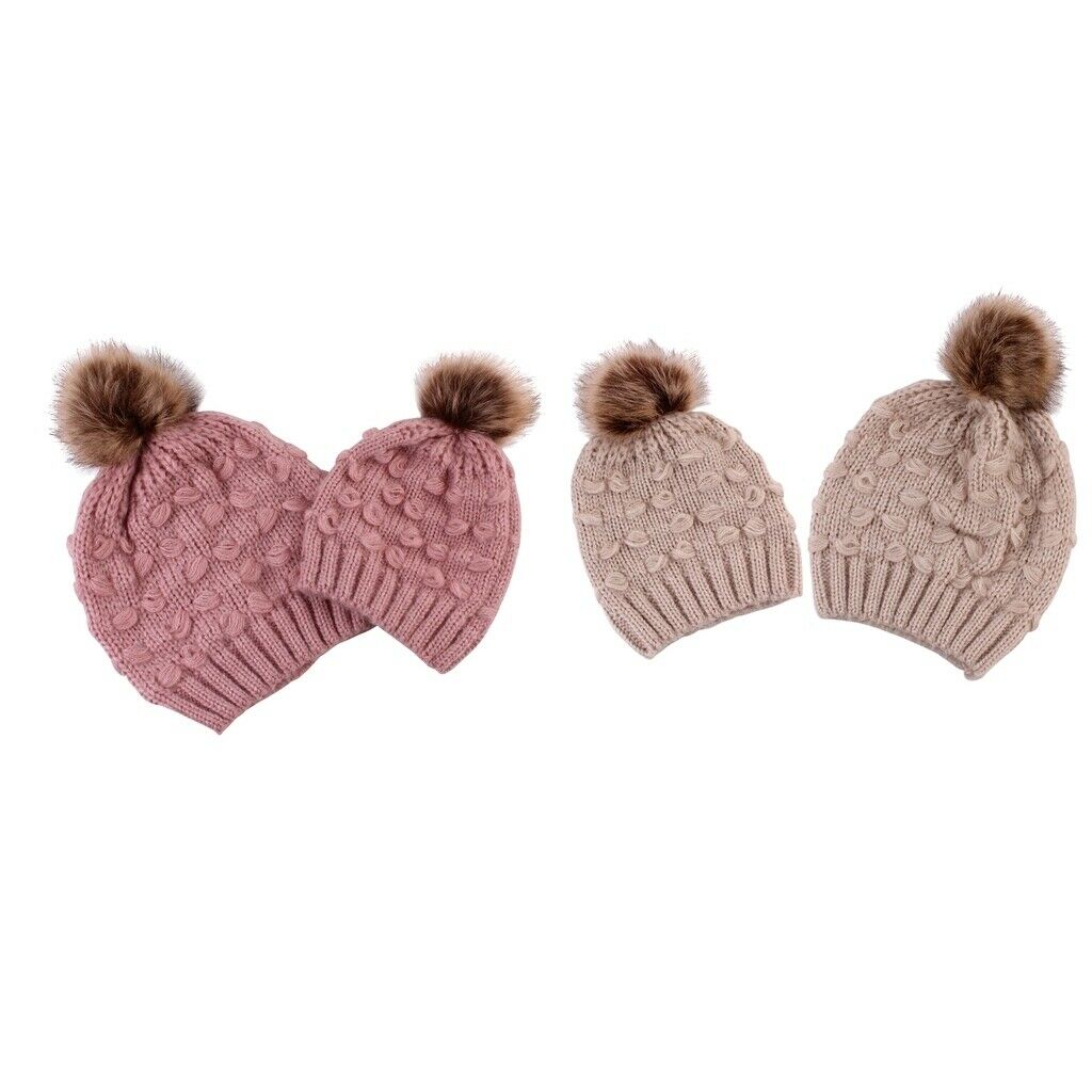 4pcs / 2set   Parent - Child   Hat   with   Pompom