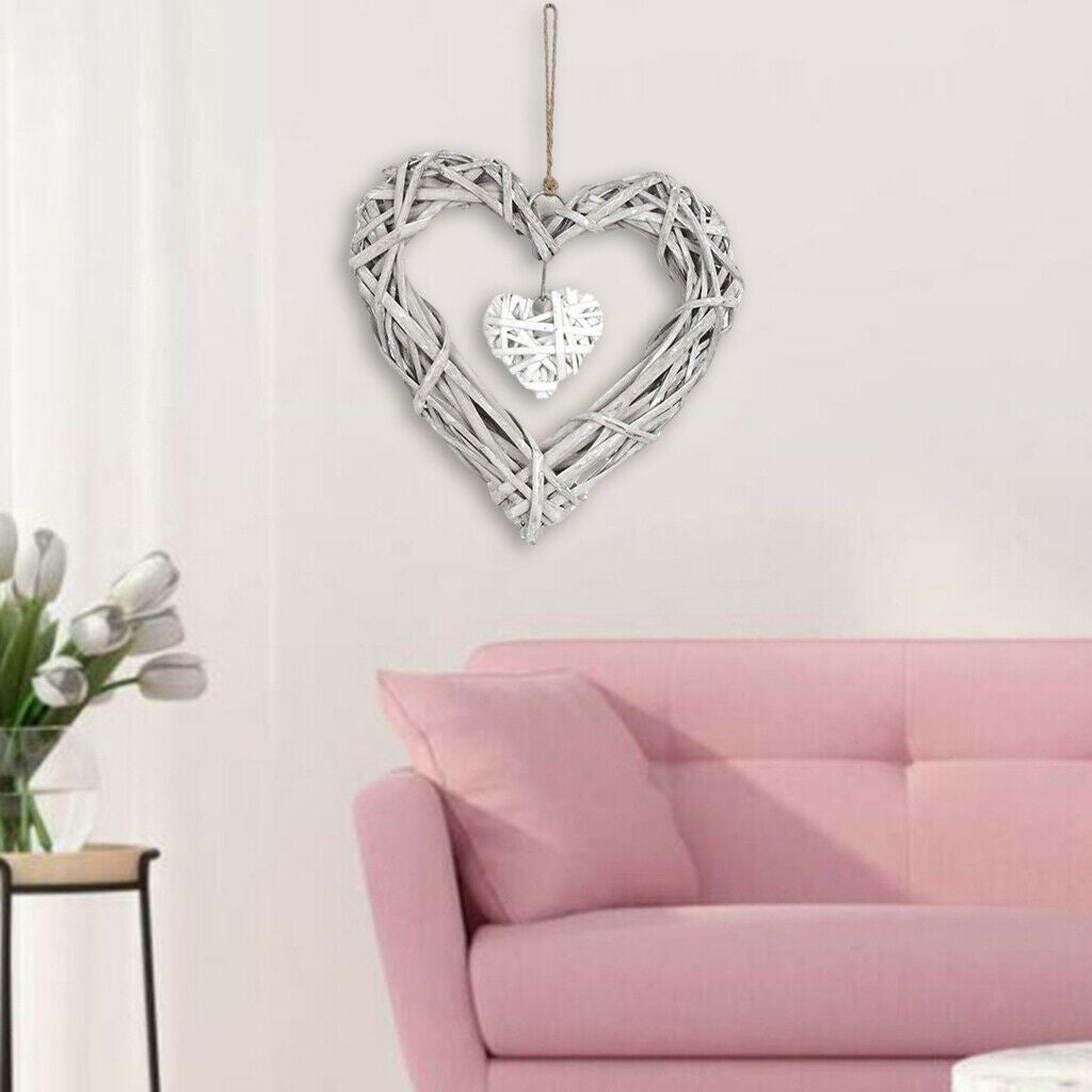 Rustic Hanging Heart Rattan Wicker Wreath, Garland for Home Front Door Wedding