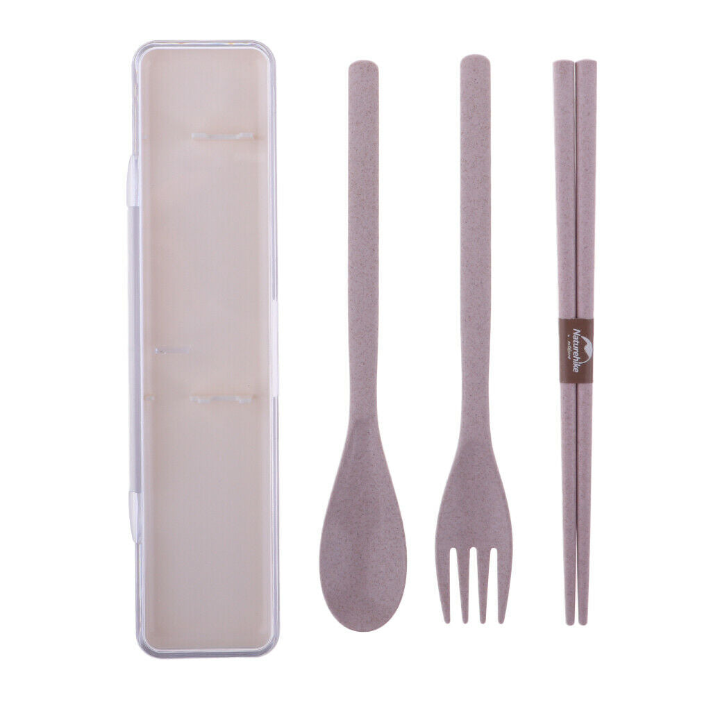 3pcs Travel Outdoor Spoon Fork Chopsticks Tableware Set with Case pink