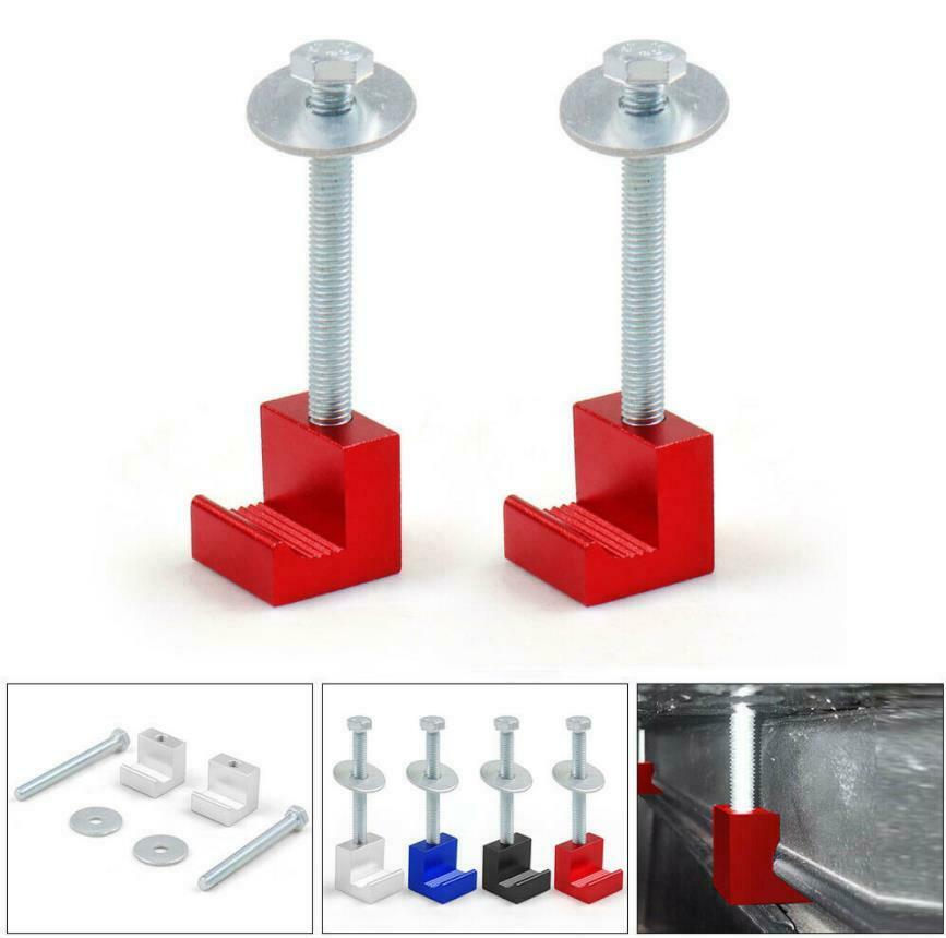 2X Mounting Clamps For Pickup Truck Tool Box Tie Down J Hook Crossover（Red）