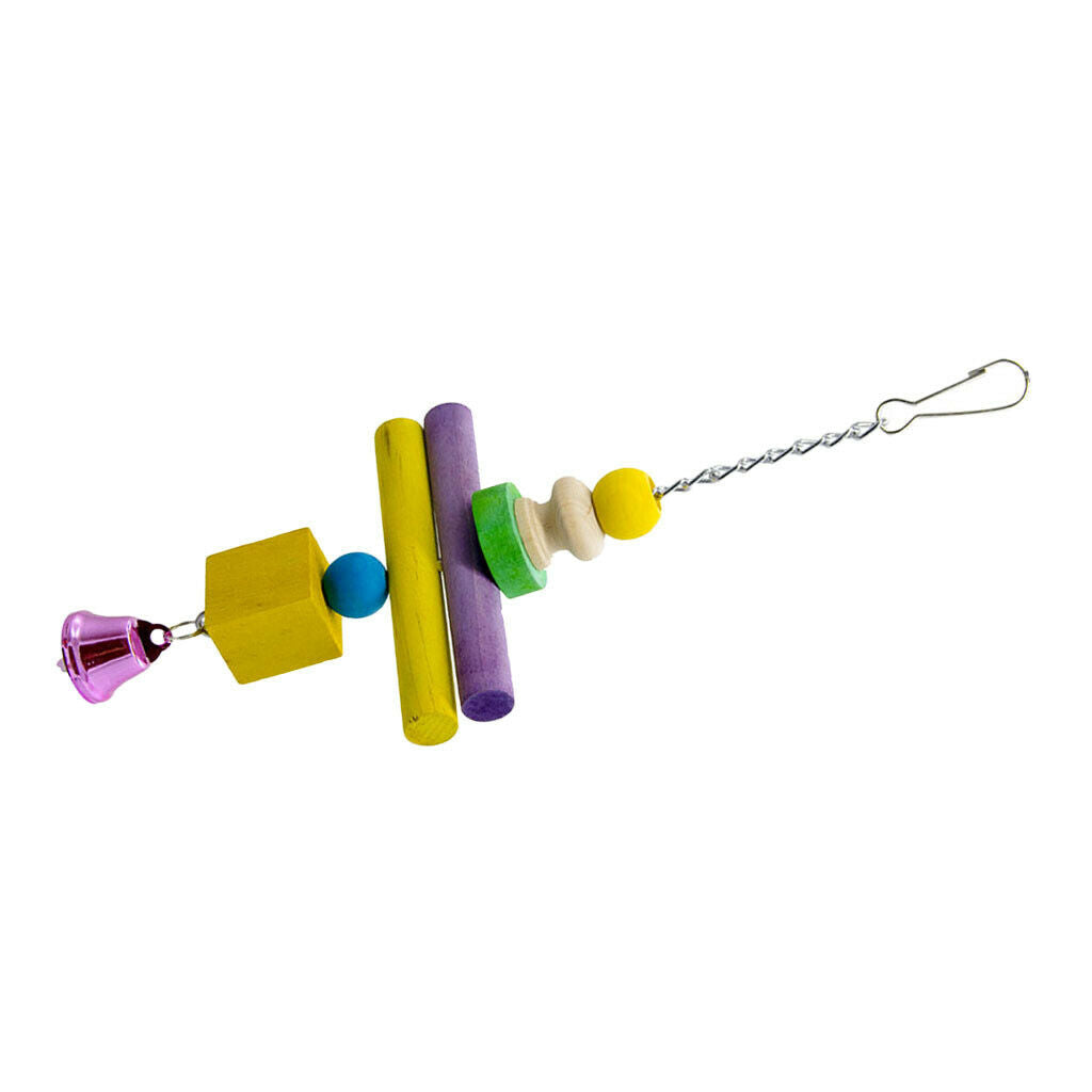 Bird Swing Toys with Colorful Wood Beads and Metal Bells Hanging Pendant for