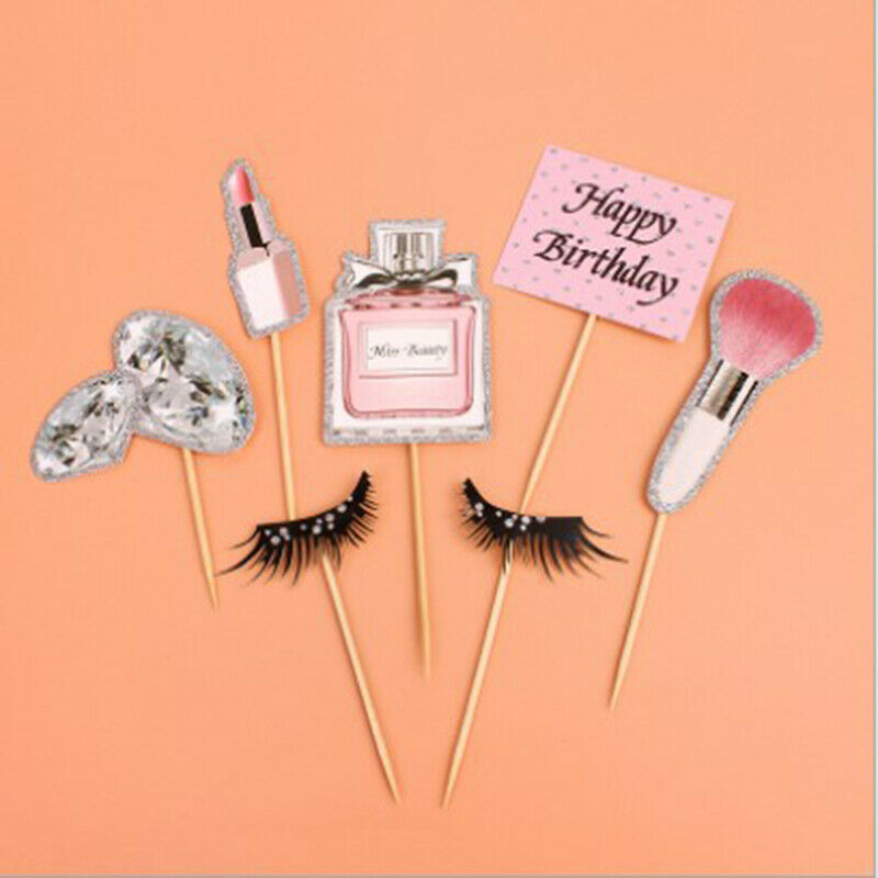 Perfume Lipstick Makeup Cake Toppers DIY Girl Cake Flags Party Baking Dec.l8