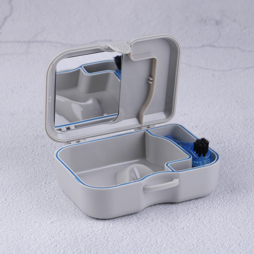 Denture false teeth storage box case with mirror and clean brush appliance,yBDA