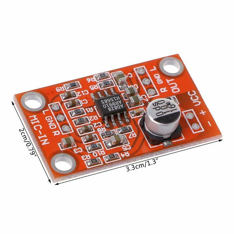 AD828 Stereo Dynamic Microphone Preamplifier Board MIC Preamp Module DC 3.8V-15V