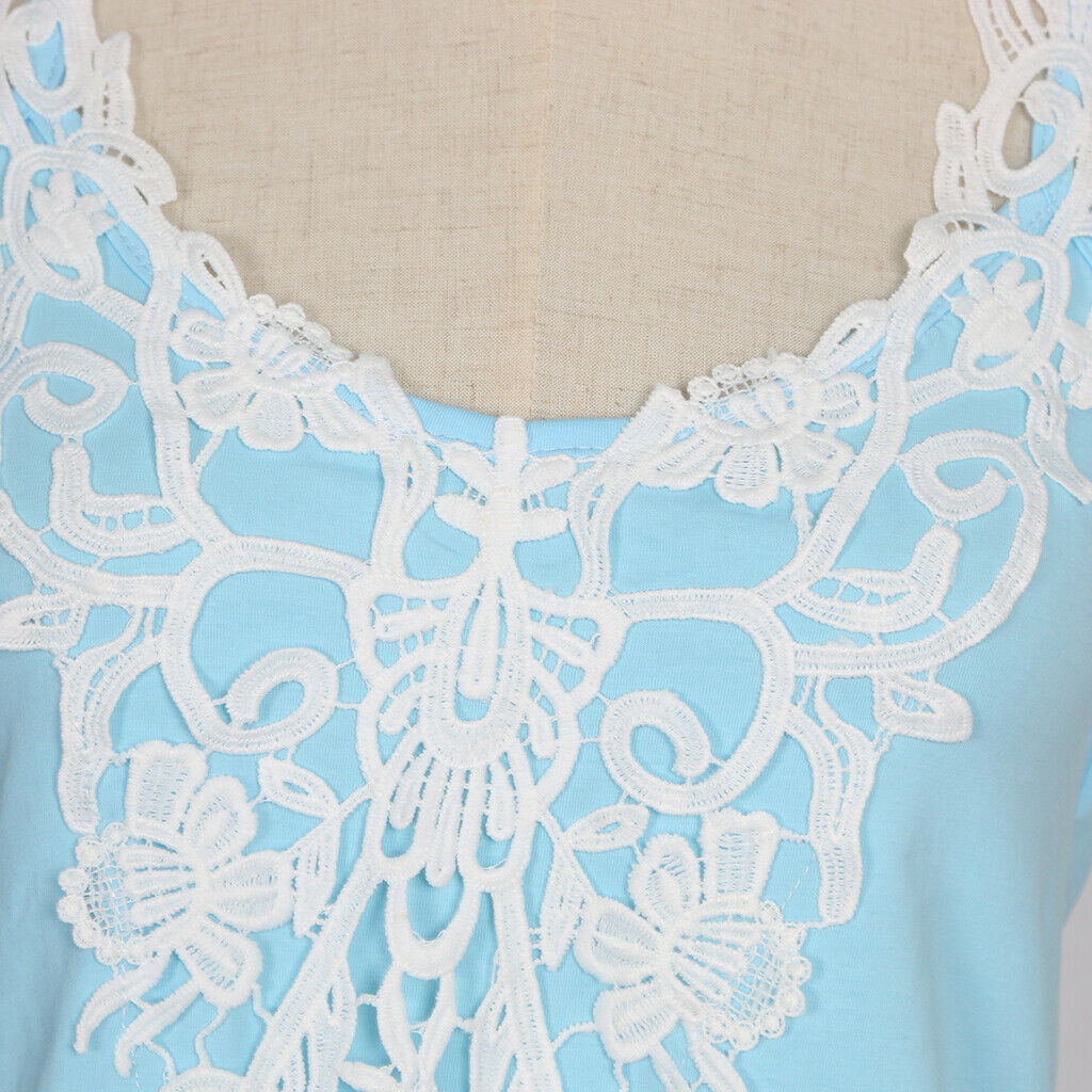 Fashion Ladies Summer Lace Vest Top Sleeveless Blouse Casual Shirt M Blue