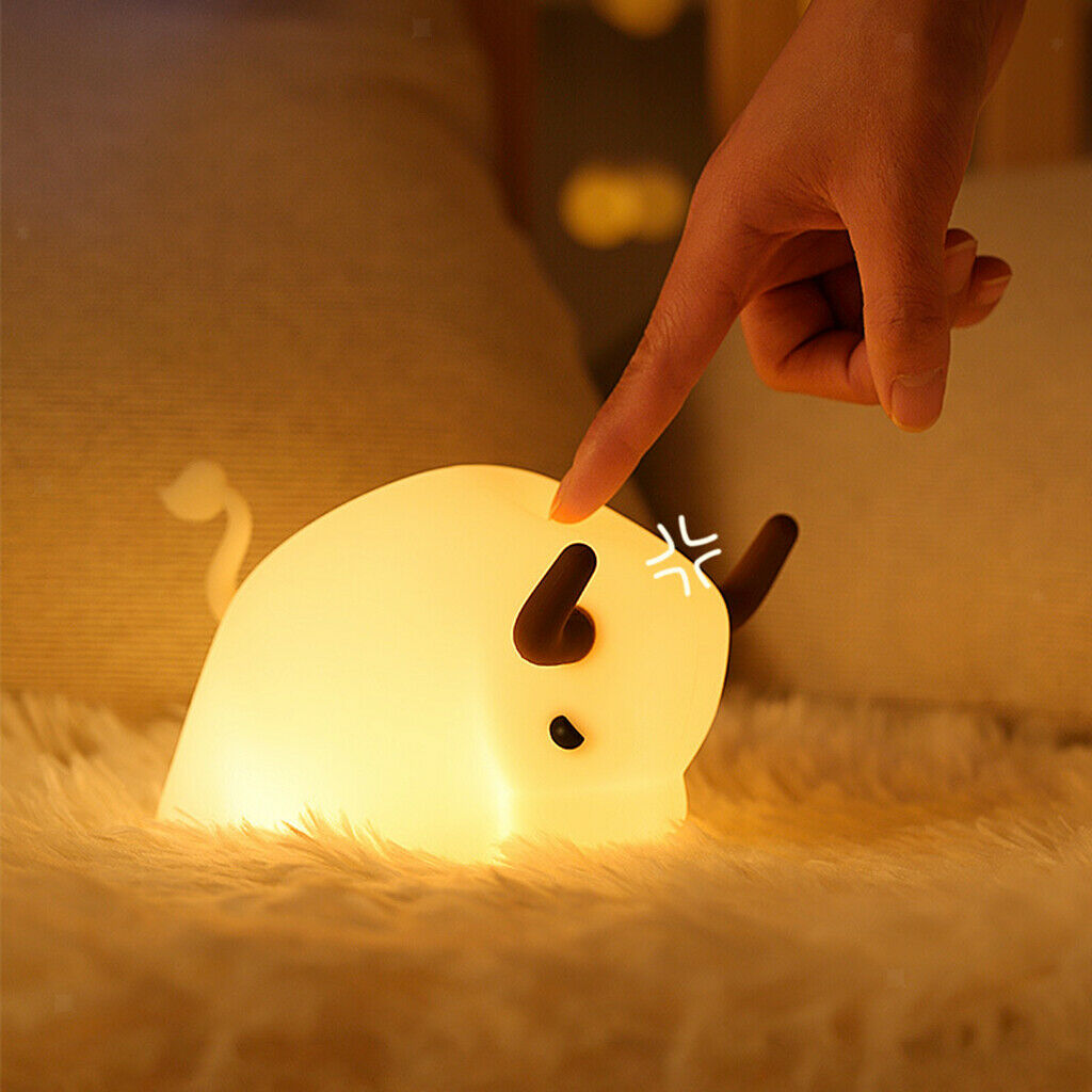 Cow Night Light Kids Silicone LED Lamp Animal Baby Nursery Stepless Dimming