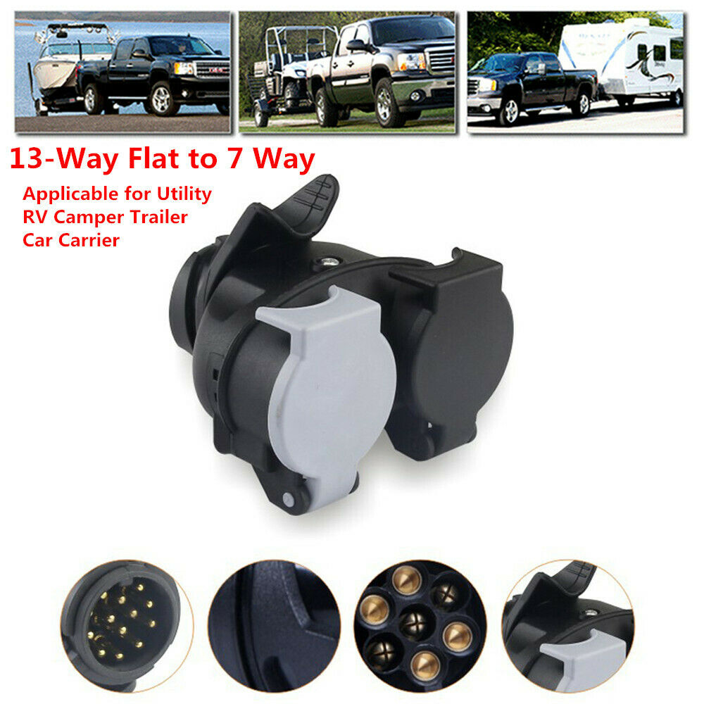 13Way Flat to 7Way Trailer Plug Socket Adapter RV Wiring Trailer Hitch Connector