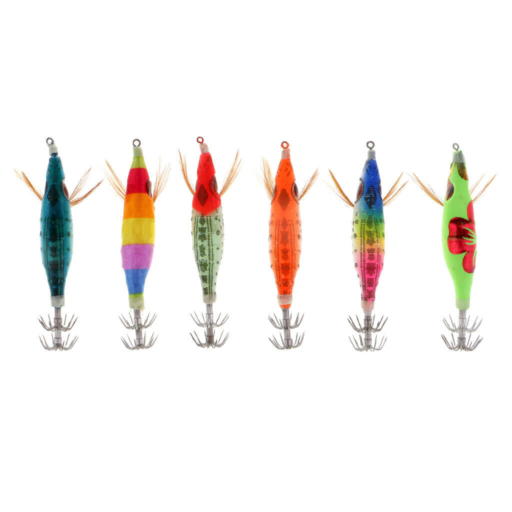 6pcs Luminous Tail Squid Jigs Fishing Lure Hook Shrimp Fishing Lure 6 Colors