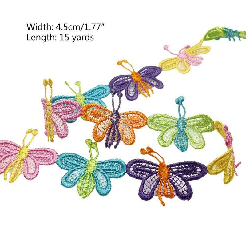 15 Yards Colorful Butterfly Decorating Lace Embroidered Trim Ribbon DIY Applique