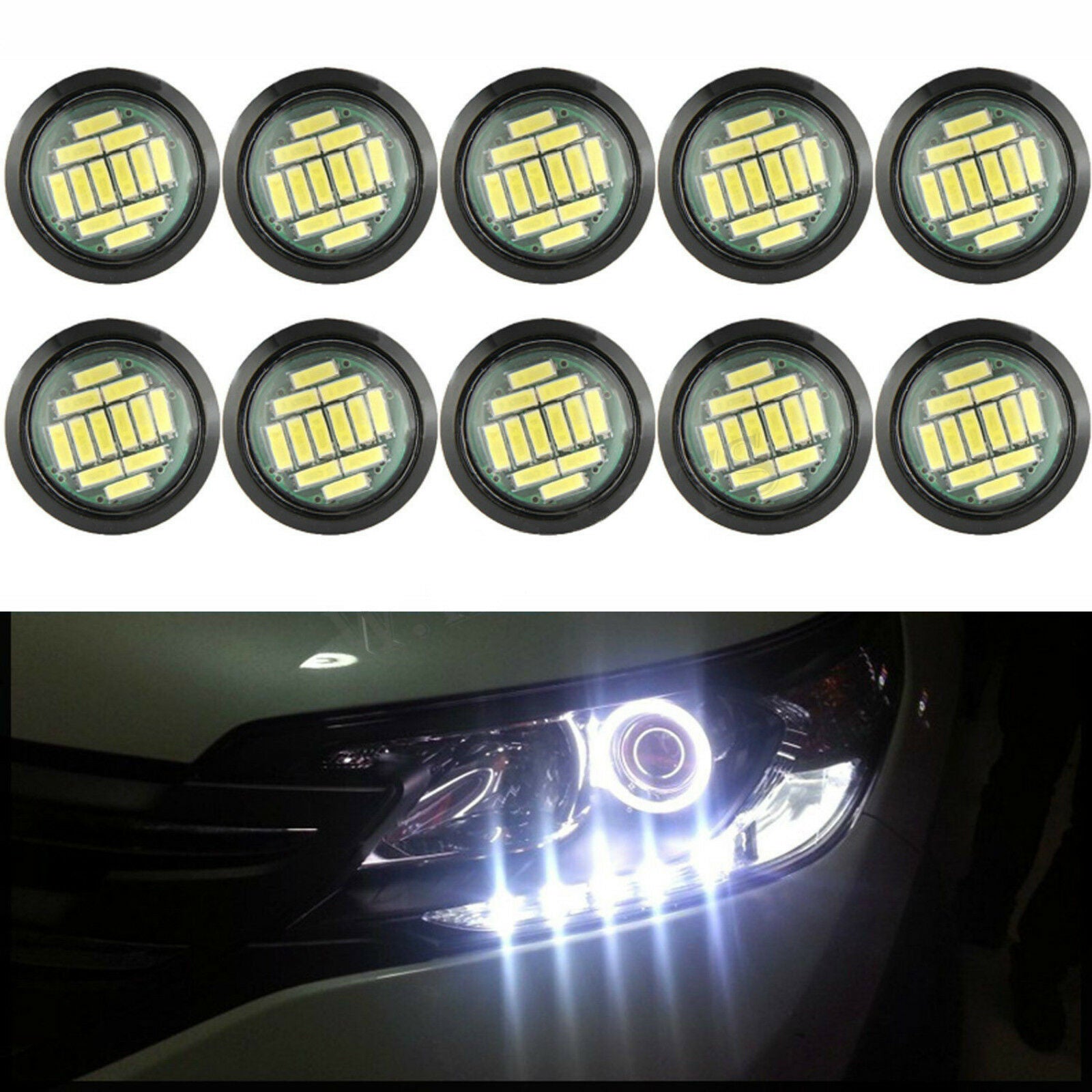 10pcs White LED Eagle Eye Light 12V 15W Daytime Running DRL Backup Car Rock Lamp