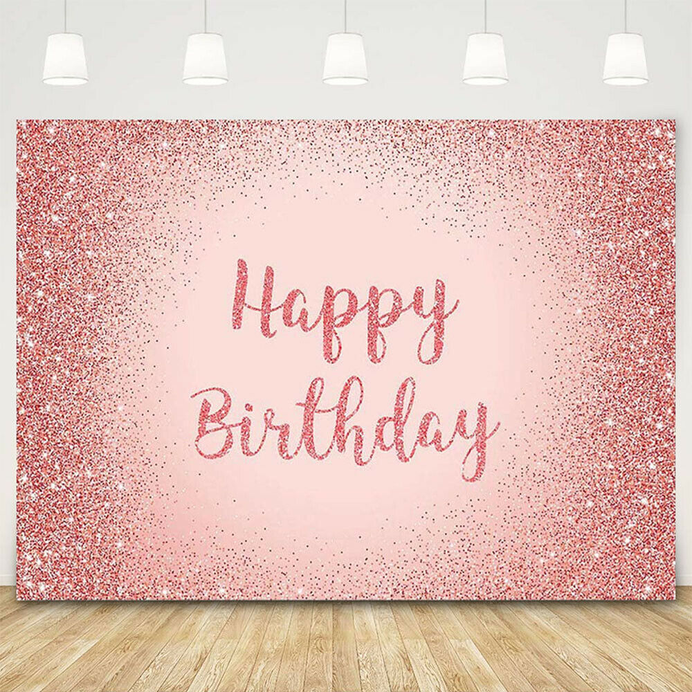 Pink Happy Birthday Party Backdrop Rose Glitter Dot Photo Background Banner Prop