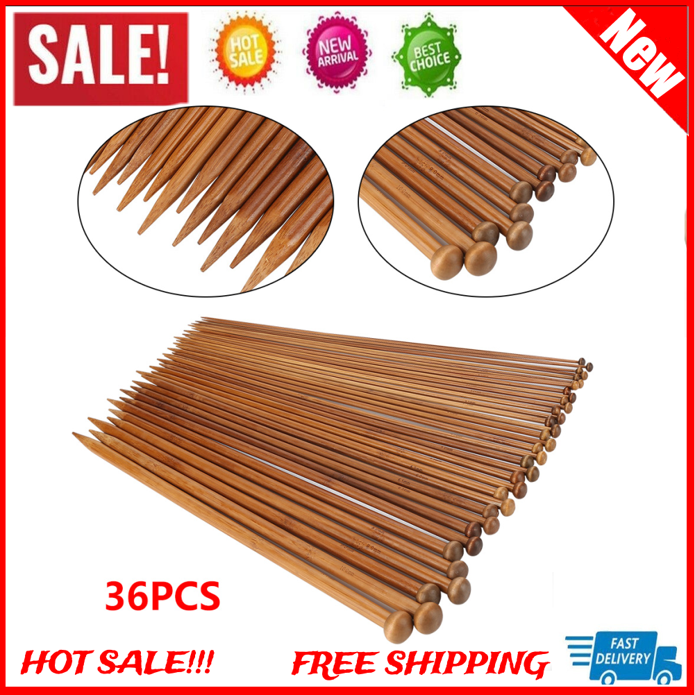 36Pcs Bamboo Carbonized Single Pointed Wood Knitting Needles  Crochet Set