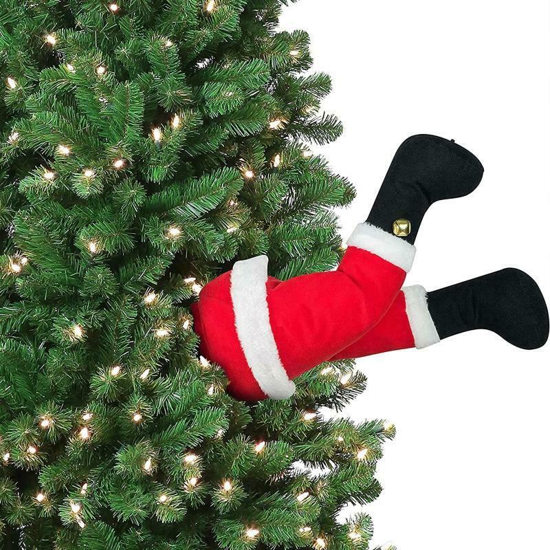 Christmas Tree Stick Out Santa Kicking Legs Door Ornament Indoor Stuck Decor