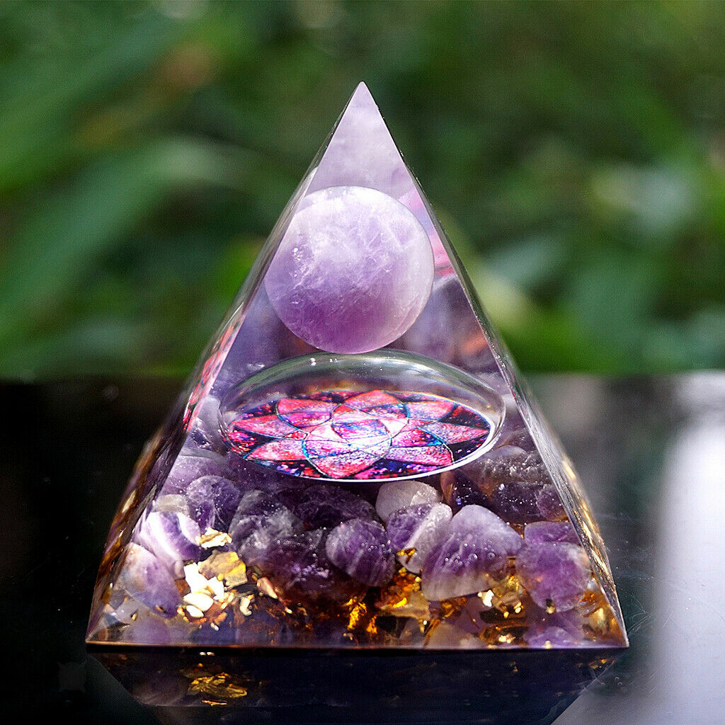 Amethyst Orgone Pyramid Purple Home Crystals Decoration Handmade Heal Stone
