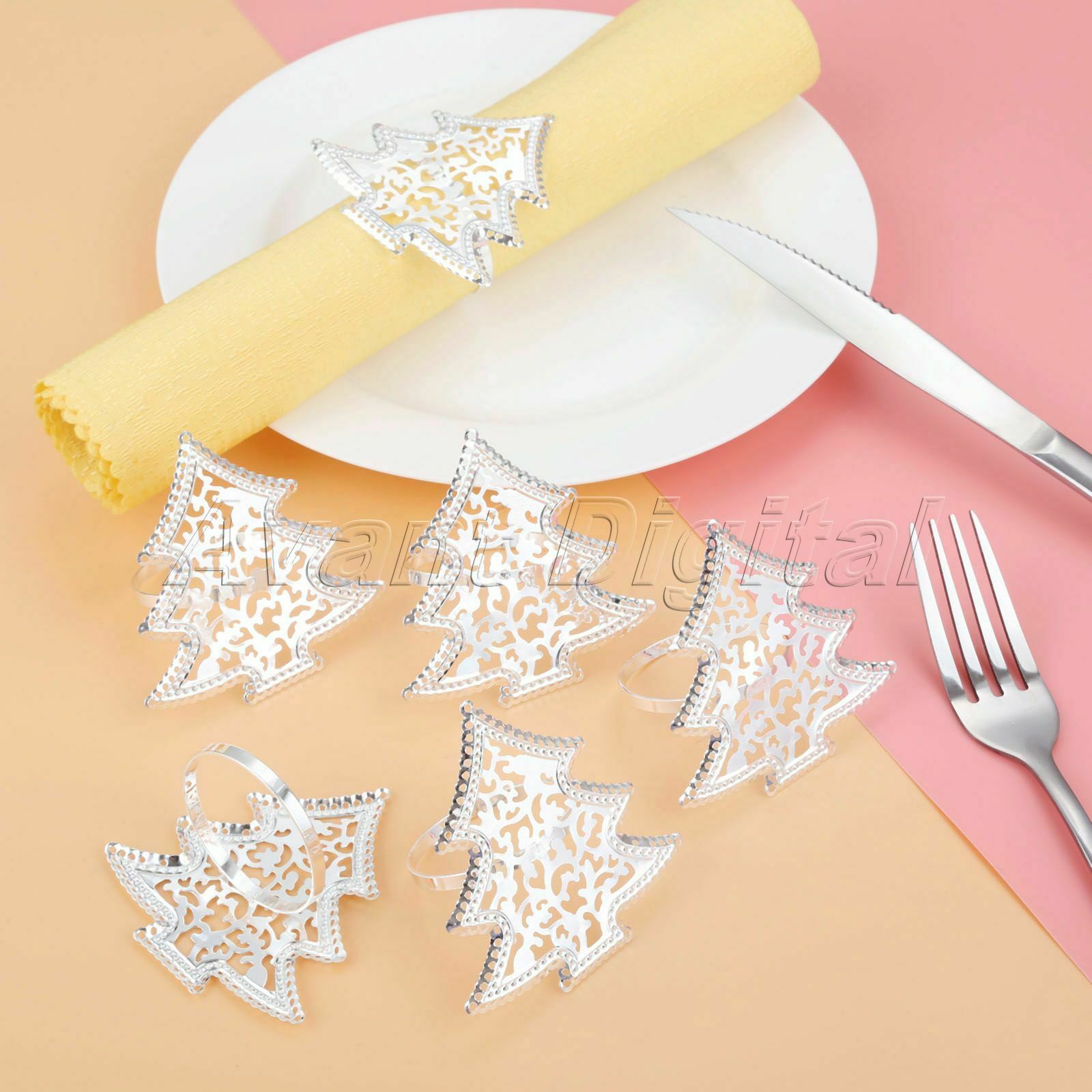 6Pcs Napkin Ring Star Christmas Tree Wedding Party Serviette Buckle Holder Decor