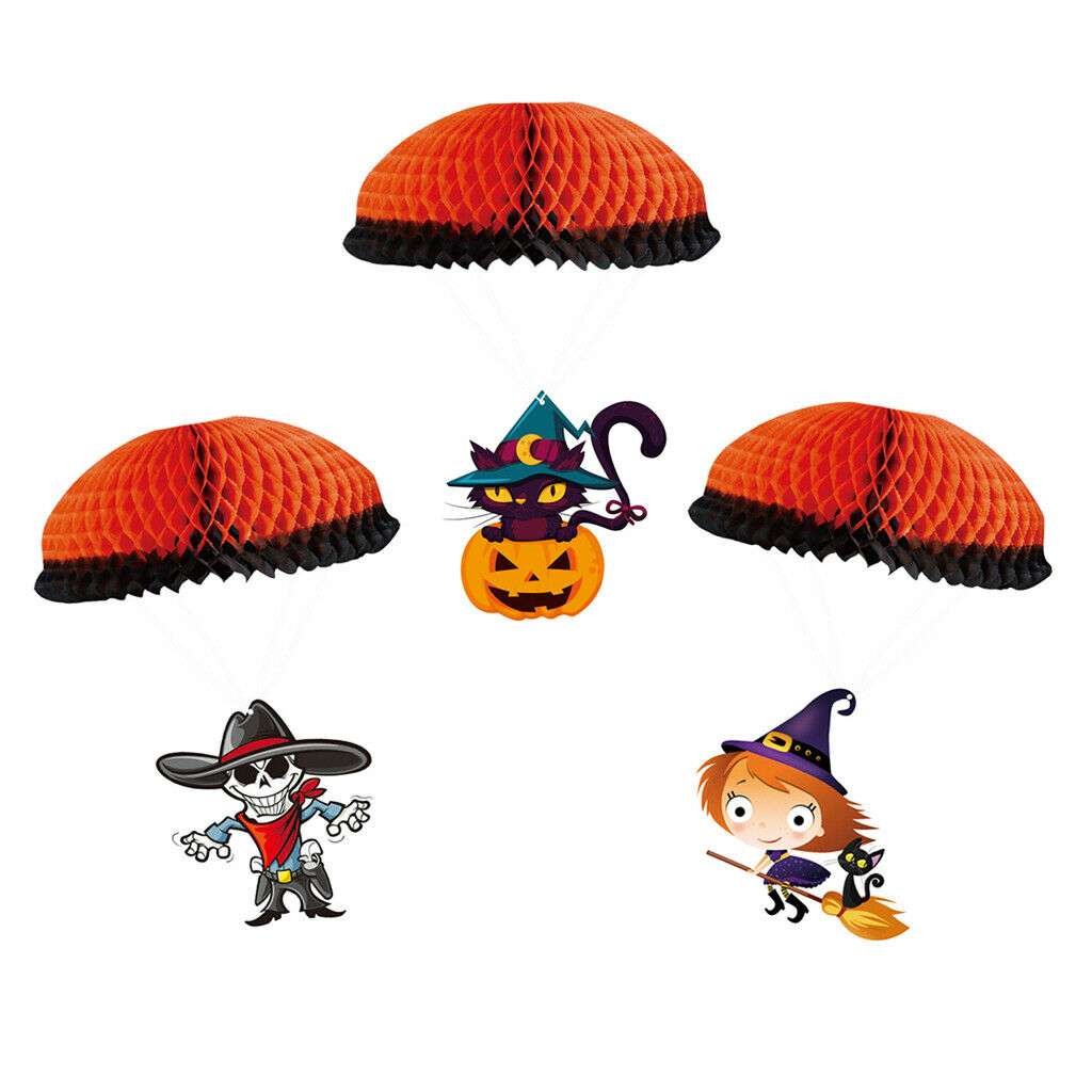 3X Halloween Paper Cutting Parachute Hanging Decorations Ornament for House